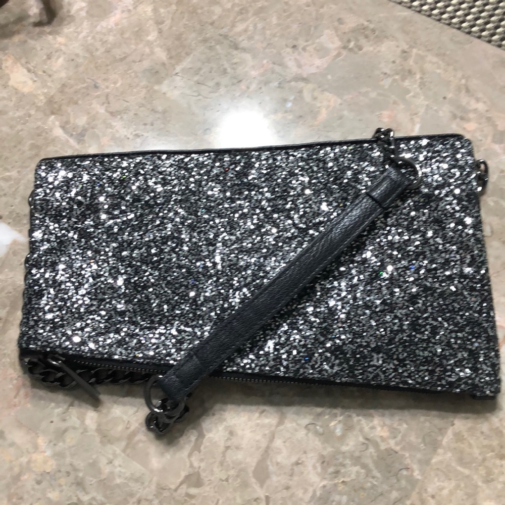 Glittery black gold over clutch with strap